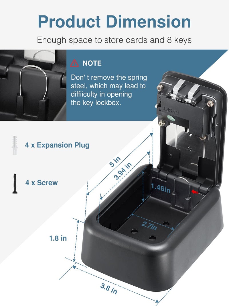 Puroma Security Key Lock Box, 4-Digit Combination Waterproof Safe Storage Lockbox with Code Wall Mount Large Capacity for Outdoor Outside House Dorm Office ID Card (Black) - Image 5